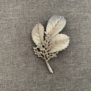 Vintage Crown Trifari Leaf Brooch, Silver Tone Costume Jewelry